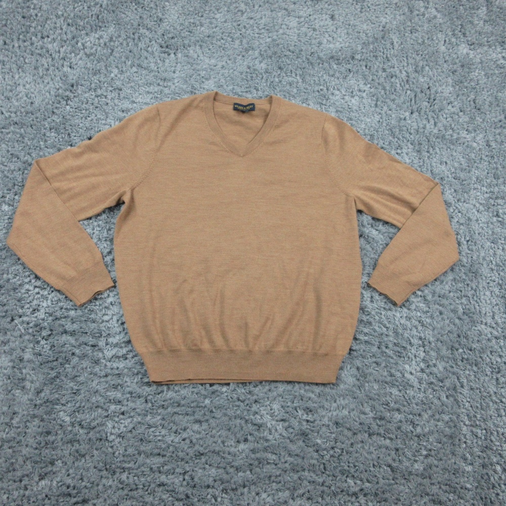 Wilkes & Riley Sweater Mens Medium Brown Italian Merino Wool V Neck Pullover